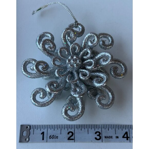 Glittery Silver Snowflake Christmas Holiday Ornament 4" (READ) - Picture 5 of 6